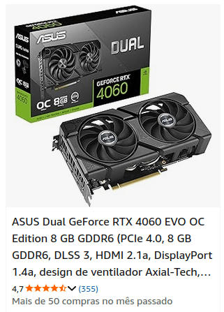 Placa de Vídeo Asus GeForce RTX 4060