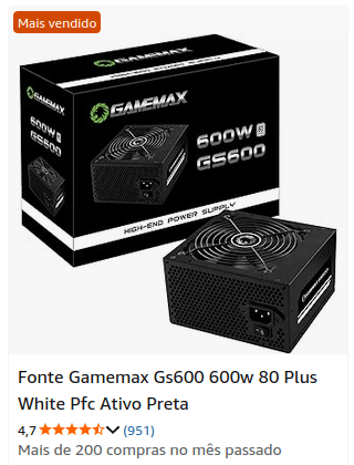 Fonte GameMax 600w